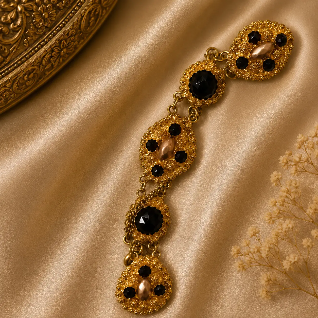 MAGNIFICA COLLANA A BARCA IN ORO GIALLO 14 KT. E GRANATI NATURALI