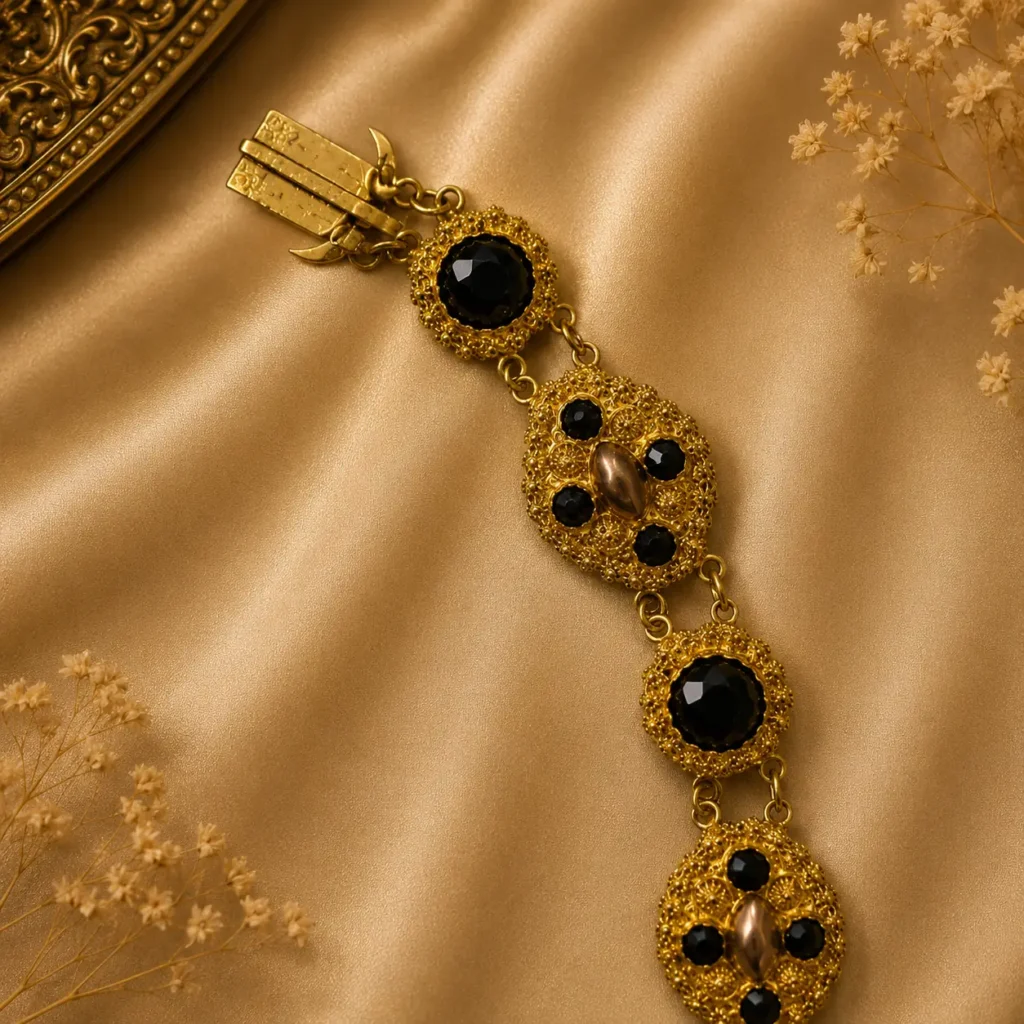MAGNIFICA COLLANA A BARCA IN ORO GIALLO 14 KT. E GRANATI NATURALI